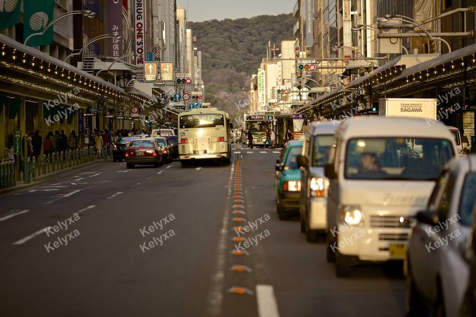 Kyoto Street Traffic at Sunset